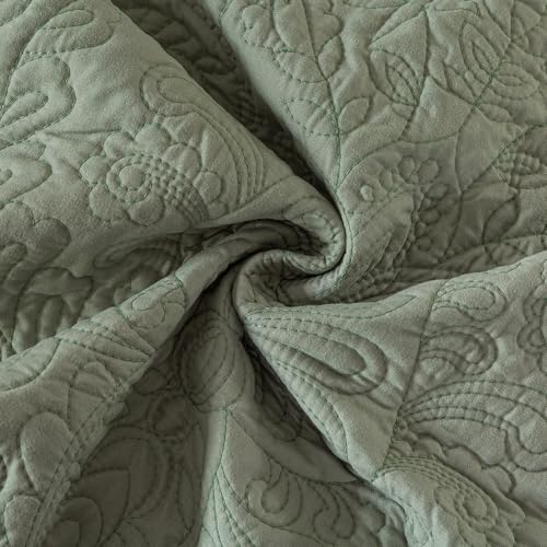HoneiLife Queen Quilt Bedding Sets - Microfiber Quilt Sets for Queen Bed, 3-Piece Lightweight Bedspreads,Reversible Coverlets Rustic Bedlinen Sets, Embroidered Bedding Sets All Season Quilts - color: Pickle Green, size: Queen/Full-90"x96"