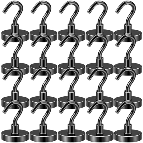 DIYMAG Black Magnetic Hooks, 85 LB Heavy Duty Strong Magnet with Hook, Rare Earth Neodymium Magnets for Hanging, Magnetics Hanger for Curtain, Home, Kitchen, Workplace, 20 Packs - color: Black, size: 0.98in