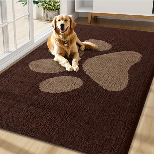 Buganda Dog Door Mat for Muddy Paws, Absorbent Dirt Trapper Non Slip Indoor Doormats, Washable Low-Profile Mat for Mud Dogs, Entryway Carpet for Inside Floor (70x47 Inches, Brown) - color: Brown, size: 70.0"l X 47.0"w X 0.6"th
