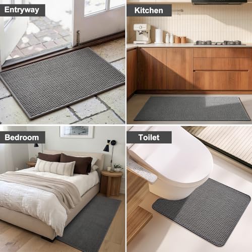 Triohero Toilet Rug, Thin Toilet Rugs U Shaped Washable Non Slip Absorbent Quick Dry Low Pile Toilet Mat, Dark Grey 20"x24" U Shape - color: Dark Grey, size: 20"x24" U Shape