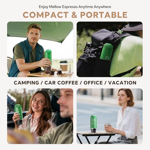 i Cafilas Portable Espresso Machine Self-Heating | Battery Powered Coffee Maker for Camping without Electricity| 2-in-1 Ground Coffee&NS Capsule|19 Bar| USB-C Fast Charge| Green Coffee Maker for Car - color: Green