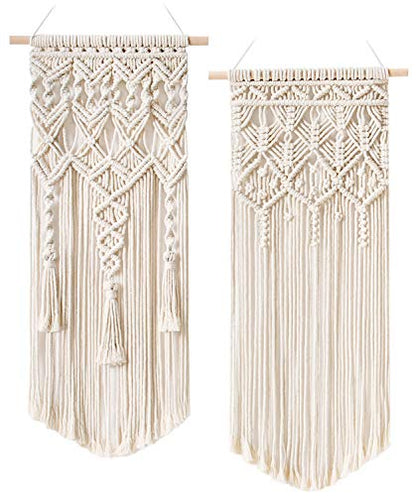 Mkono 2 Pcs Macrame Woven Wall Hanging Boho Chic Geometric Art Decor - Beautiful Bedroom Nursery Apartment Home Decoration, Gift for Girls Adults Birthday Christmas, 28" L x 13" W - size: Medium