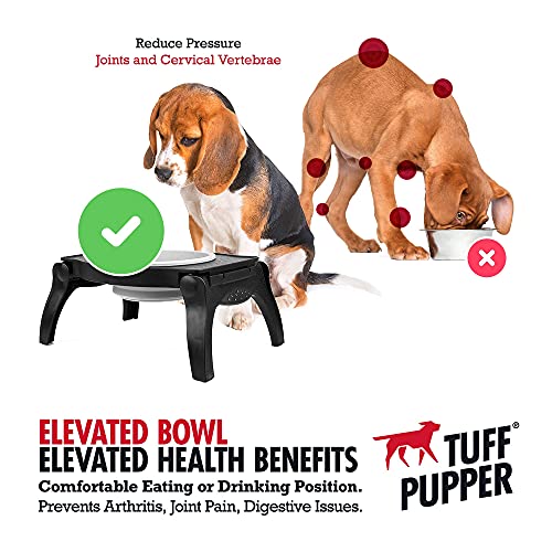 Tuff Pupper Elevated Dog Bowl - Single Raised Collapsible Travel Bowl Holds 80oz/12cups Food/Water