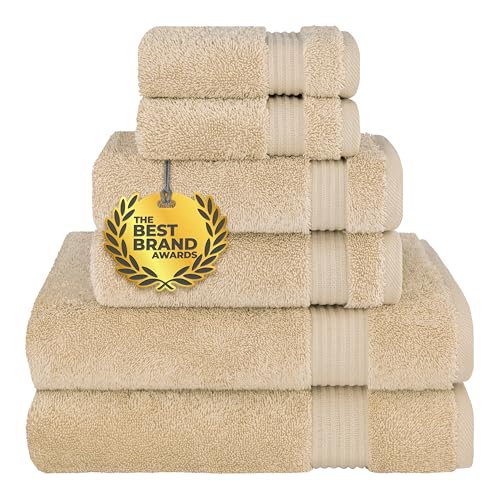 Cotton Paradise 100% Cotton Turkish Towel Set, Soft Absorbent Quick Dry, 6 Piece Towel Set, Beige - color: Beige