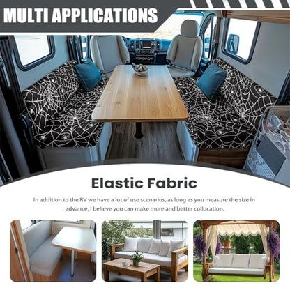 Cobweb RV Dinette Cushion Covers Replacement Camper Cushions Cover Stretch RV Couch Cover Halloween Camper Dinette Seat Cover for Travel Trailer Couch, Black - color: Cobweb
