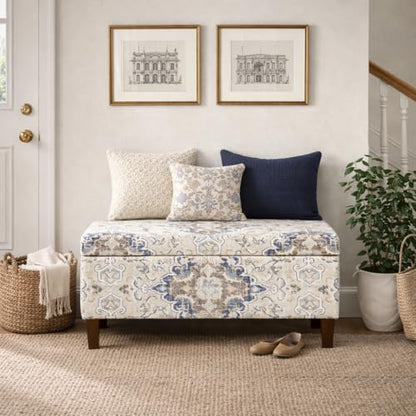 HomePop 36" Storage Ottoman Bench with Hinged Lid - Antiqued Medallion Ebony & Cream - color: Antiqued Print Ebony and Cream