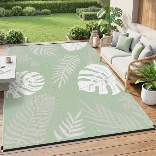 GOTGELIF Massive Outdoor Patio Rug - 9x12FT, Reversible & Water-Resistant & Wear-Resistant & Plastic Straw Outdoor Area Rug for Patio & Camping & RV - Green Leaf - color: Green Leaf, size: 9' x 12' (Rectangular)