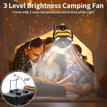 WESTTREE 20000mAh Camping Fan with LED Lantern USB Tpye C Rechargeable Battery Operated Outdoor Tent Fan with Light & Hook, 270° Pivot 4 Speeds, Personal USB Desk Fan for Camping Yellow X26A - color: X26A Yellow