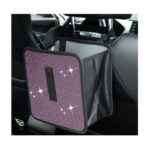 Ohleats Foldable Car Trash Can, Bling Rhinestone Oxford Auto Hanging Garbage Bag, Crystal Leakproof Foldable Waste Organizer Universal for Most Vehicles, Interior Car Accessories (Light Pink) - color: Light Pink