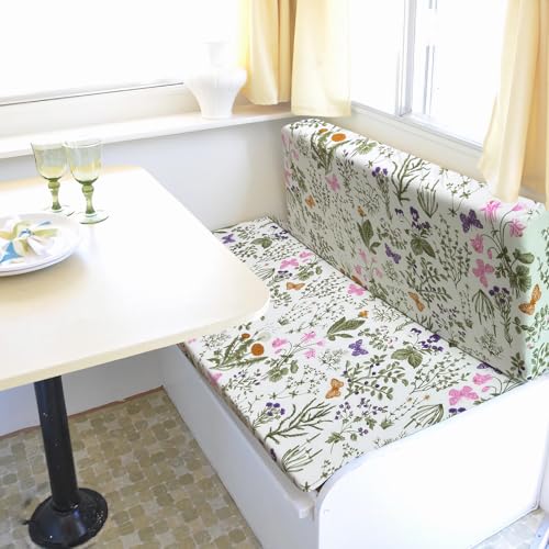 RV Dinette Cushion Covers, Printed Camper Cushion Slipcovers, Washable Anti Slip Stretch Fabric (Sage Wild Green) - color: White Green, size: 1 Bench Cover & 1 Backrest Cover