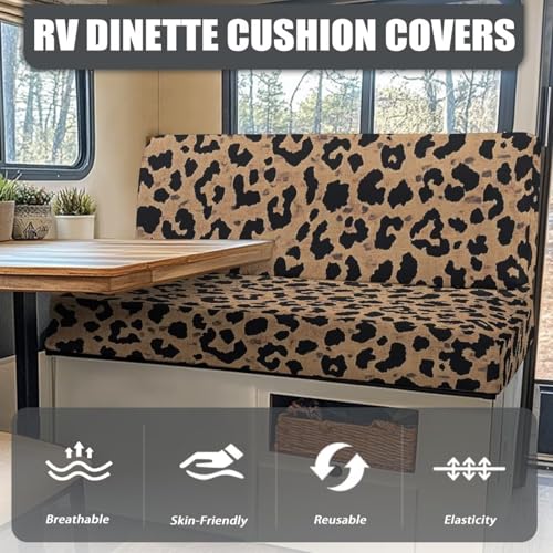 NDISTIN Brown Leopard 2 Sets RV Dinette Cushion Covers Comfortable RV Dinette Cushion Covers Booth Set with 1 Backrest & 1 Bench Covers Washable Couch Cover Replacement - color: Brown Leopard