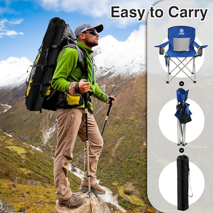 Elevon Camping Chair, Portable Folding Outdoor Chair with Arms, Cup Holder and Carry Bag - color: Blue-2 Pack