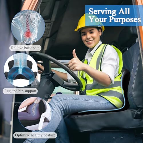 Car Seat Cushion, Memory Foam Driving Cushion with Adjustable Strap, Ergonomic Pad for Car & Semi Truck, Office Chair Cushion for Sciatica & Lower Back Pain Relief, Black - color: Black