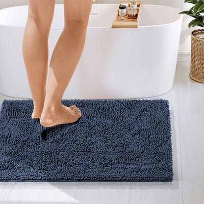 Hearth & Harbor Bathroom Rugs, Chenille Bath Mat - Machine Washable Bath Mats for Bathroom Non-Slip Backing Rubber, Quick Dry Bathroom Mat - Navy Blue 24x36 - color: Navy Blue, style: 24 x 36