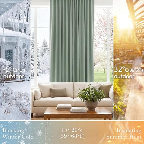 Pony DANCESage Green Blackout Curtains for Girls Bedroom Living Room 63 Inches Long 2 Panels, Nursery Thermal Insulated Room Darkening Drapes Solid Back Tab Window Treatments, W 42 x L 63 inch - color: Sage Green, size: 42"W x 63"L (Pack of 2)