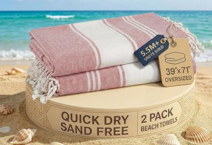 LANE LINEN Beach Towel 2 Pack - Beach Towels Oversized, Pre-Washed Large Beach Towels, Sandless Beach Towel, Quick Dry Travel Towel, Large Pool Towels, 39"x71" - Cashmere Rose - color: 26: Cashmere Rose, size: Pack of 2
