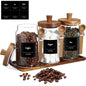Suclain 3 Pcs Glass Coffee Container with Wooden Lid Spoon Shelf Labels Clear Airtight Jar Food Storage Canister Set for Sugar Spice Coffee Bean Holder Housewarming Gift(25 oz,Acacia Brown) - size: 25 oz