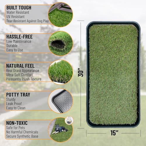 Ottomanson Artificial Grass Puppy Potty Training Pad with Tray, 15" x 30" Reusable Pee Pad for Small Pets and Dogs - color: A Black Tray/Grass, size: Pet - 15" x 30"