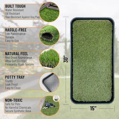 Ottomanson Artificial Grass Puppy Potty Training Pad with Tray, 15" x 30" Reusable Pee Pad for Small Pets and Dogs - color: A Black Tray/Grass, size: Pet - 15" x 30"