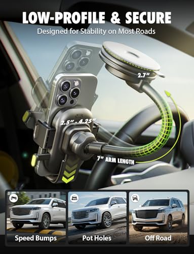 Bracketron OneClick Flexible Cell Phone Car Holder, 360 Rotation Dual Mount Dashboard & Vent for All iPhone, Android & Smartphone, Adjustable Gooseneck with Secure Suction Cup for Hands-Free Driving - style: Gooseneck
