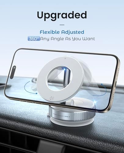 Jononser Magnetic Car Phone Mount, Compact Foldable Phone Holder with Strong Nano Adhesive & N52 Magnet, 360° Adjustable Dashboard/Windshield Mount for iPhone 17/16/15/14/13/12 & MagSafe Devices - color: White