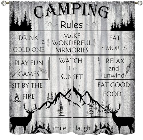 Camper Rule Animal Curtain for Travel Farmhouse Camping Quote Happy Camp Deer Printed Rod Pocket Window Drapes for Bedroom Living Room Decor 42" W X 45" L - color: Camping-2, size: 20.5"W x 45"L (Pack of 2)