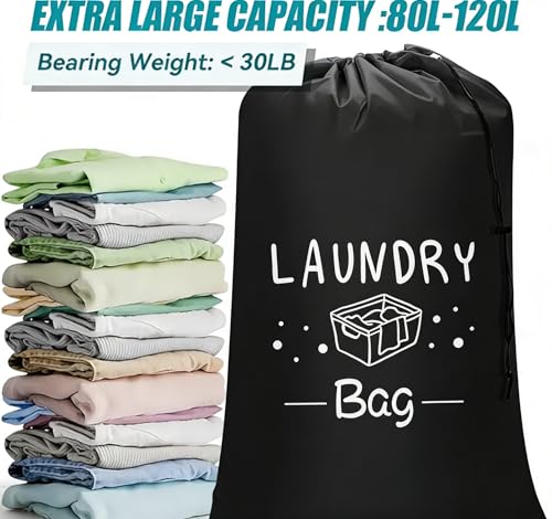 2 Pack XL Travel Laundry Bag, Dirty Clothes Organizer with Drawstring, Large Enough to Hold 4 Loads of Laundry， Easy Fit a Laundry Hamper or Basket，24" x 36" - color: Grey&Black