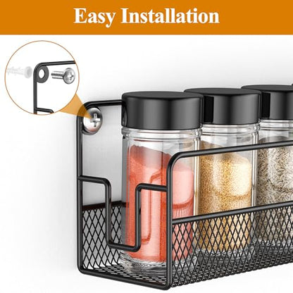 Wall Mounted Spice Rack Organizer, Pantry Door Organizer & Hanging Storage Baskets, Metal Spice Shelf for Kitchen Cabinet, 3 Depth Sizes Hold Large Jars to Nail Polish Bottles, 6 Pack - size: 6 Tier