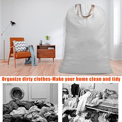 Cotton Canvas Laundry Bag with Handles & Drawstring Straps, Heavy Duty Extra Large Laundry Bags for Laundromat and Household, Washable Travel Dirty Clothes Bag Hamper Liner, 25.5 x 34 Inch, - color: Light Grey