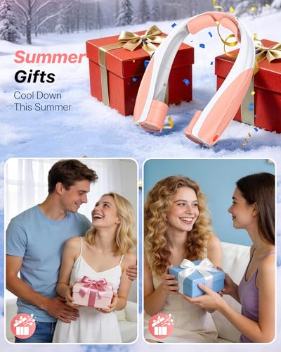 Kesguar Portable Neck Fan, 20H RunTime Cooling Fan, 6 Speeds 360° Airflow Personal Fan, Rechargeable Hands Free with 6000mAh Battery Wearable Fan Gifts for Women Men Outdoor Travel Camping - color: Pink