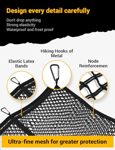 AUTOWN Cargo Net for Pickup Truck Bed - Stretchable 4'x4' to 7'x7', High Elastic Fine Mesh 1''x1'' with 8 Metal Carabiners - Ideal for ATV, SUV, UTV, Truck and Boat Use (Double Layer) - size: Double layer