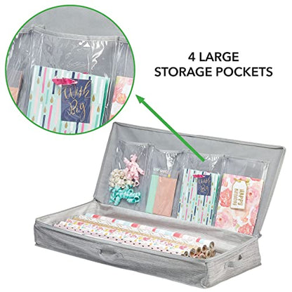 mDesign Long Gift Wrapping Organizer with Handles - Wrapping Paper Holder for Christmas and Holiday Giftwrap - Zipper Closure Storage Bag Container - Taupe/Tan