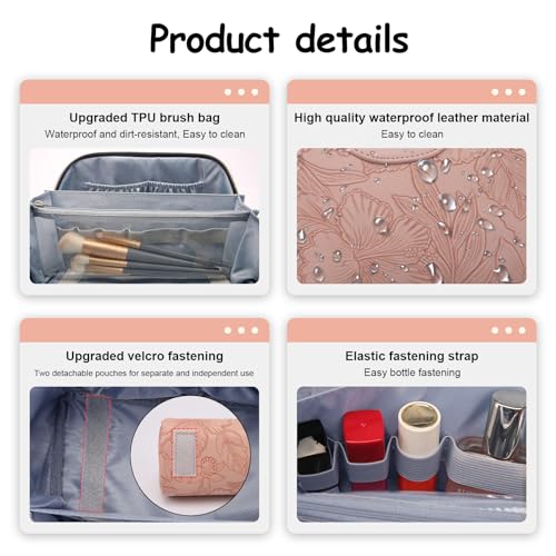 BOYATU Travel Makeup Bags Cosmetic Organizer Bag: 3-Set Large Capacity Make up Bag - PU Leather Toiletry Bags for Women - Wide Open Portable Pouch with Divider & Handle (01-Z-Pink) - color: 01-Z-Pink