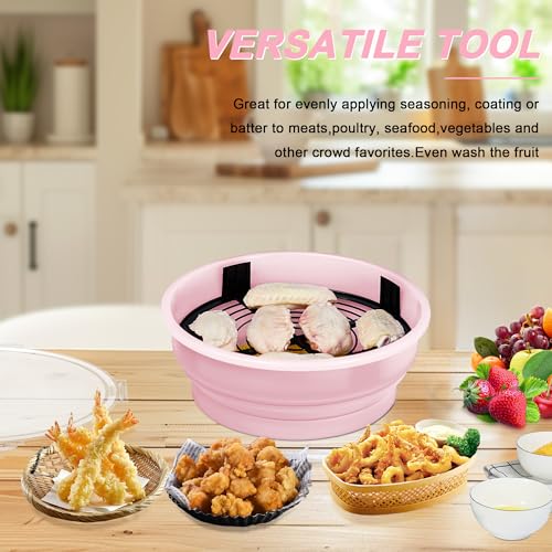 FJNATINH Collapsible Batter Bowl - Mess Free Better Breader Shaker Bowl with Lid Breading Shaker Container - Great for Fried Fish, Fried Chicken, Onion Rings, Wings & More,No Leak,Easy to Store,Pink - color: Pink