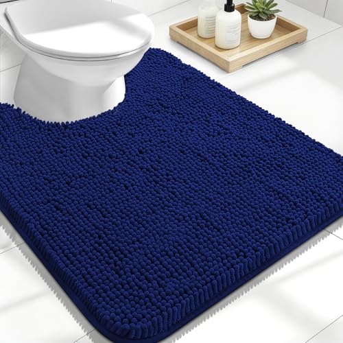 OLANLY Toilet Rugs U-Shaped 24x20, Extra Soft Absorbent Chenille Contour Bathroom Rugs for Toilet, Dry Quickly, Machine Washable, Non-Slip Bath Mat, Navy - color: Navy, size: 24" X 20" Contour Rug