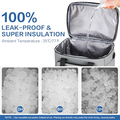 Large Insulated Cooler Bag, 50 Can Soft Sided Collapsible Ice Chest for Camping, Travel, Grocery, Kayaking & Beach (Waterproof, Leak-Proof, 30L) - color: Gray