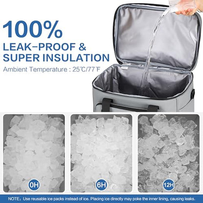 Large Insulated Cooler Bag, 50 Can Soft Sided Collapsible Ice Chest for Camping, Travel, Grocery, Kayaking & Beach (Waterproof, Leak-Proof, 30L) - color: Gray