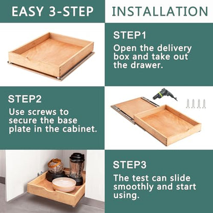 Fully Assembled Pull Out Cabinet Drawer, Wood Pull Out Cabinet Organizer, Soft Close Slide Out Pull Out Drawers for Kitchen Cabinets, Fast and Easy DIY Installation, 21”W x 21”D - size: 21”W x 21”D