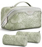 BOYATU Travel Makeup Bags Cosmetic Organizer Bag: 3-Set Large Capacity Make up Bag - PU Leather Toiletry Bags for Women - Wide Open Portable Pouch with Divider & Handle (02-Light Green) - color: 02-Light Green