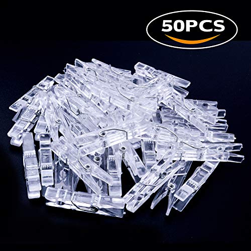 Jdesun 50 Pieces Photo Clips,Mini Plastic Picture Paper Clip Clothespins Peg for Office,Home,Arts - color: Clear White