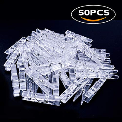 Jdesun 50 Pieces Photo Clips,Mini Plastic Picture Paper Clip Clothespins Peg for Office,Home,Arts - color: Clear White