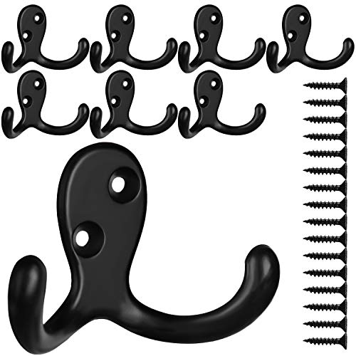 IBosins 8 Pack Heavy Duty Double Prong Coat Hooks Wall Mounted with 16 Screws Retro Double Hooks Utility Hooks for Coat, Scarf, Bag, Towel, Key, Cap, Cup, Hat - color: 8 Pcs Black