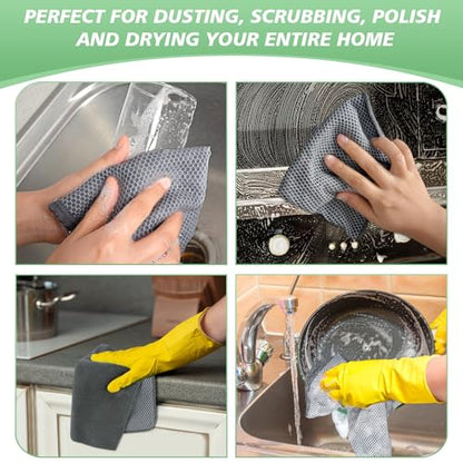 SINLAND Microfiber Dish Cloths Wash Clothes for Kitchen Best Kitchen Cloths Cleaning Cloth Poly Scour Side 12"x12" (10Pack, Dark Grey) - color: Dark Grey, size: 12inchx12inch 10pack
