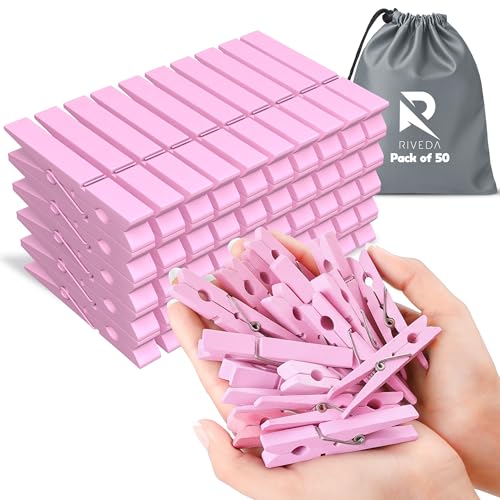 50 Pack Colored Clothes Pins Wooden for Crafts, 2-7/8" Inch Clothespins, Home & Classroom Must Haves, Decor & Crafts, Hanging Pictures, Light Pink - color: Light Pink