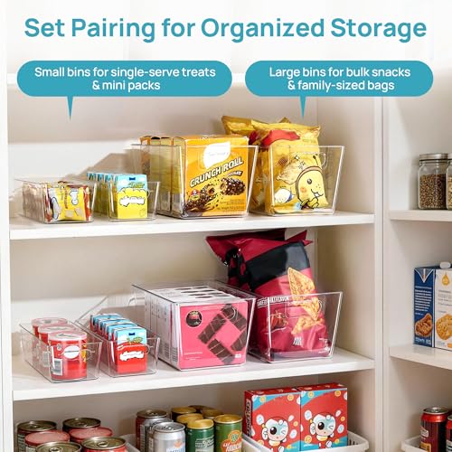 Vtopmart 8 Pack Clear Plastic Storage Bins Set, 4 Large and 4 Small Pantry Organizers and Storage Bins with Handle, Storage Containers for Pantry, Kitchen, Fridge, Cabinet Organization - size: 4 Large + 4 Small