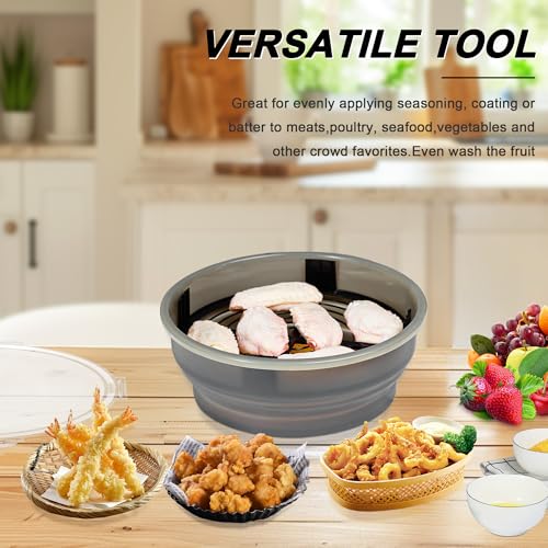 FJNATINH Collapsible Batter Bowl - Mess Free Better Breader Shaker Bowl with Lid Breading Shaker Container - Great for Fried Fish, Fried Chicken, Onion Rings, Wings & More,No Leak,Easy to Store,Gray - color: Gray