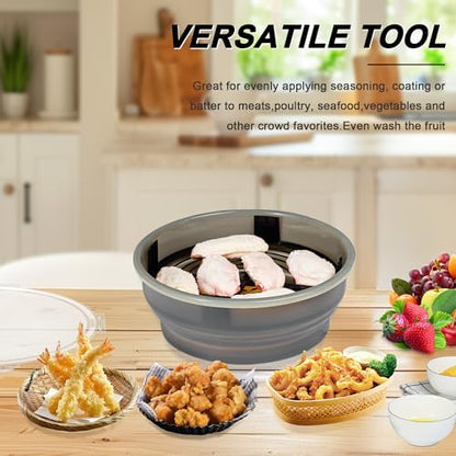 FJNATINH Collapsible Batter Bowl - Mess Free Better Breader Shaker Bowl with Lid Breading Shaker Container - Great for Fried Fish, Fried Chicken, Onion Rings, Wings & More,No Leak,Easy to Store,Gray - color: Gray