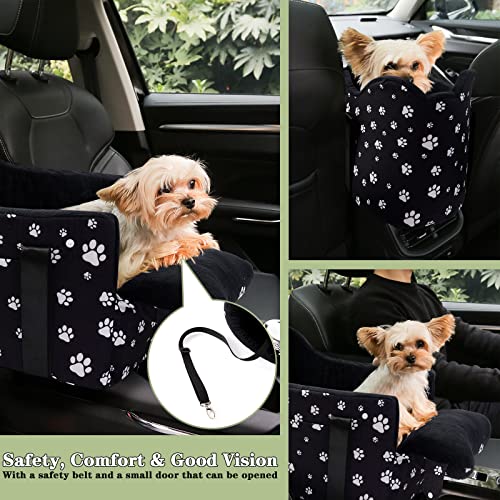 Center Console Dog Car Seat Safe Travel for Small Dogs Under 15 lbs Detachable Washable Pet Carrier with Storage Pockets & Safety Leash,Black - color: Black