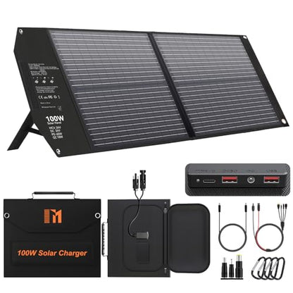 100W Portable Foldable Solar Panel Charger 24V MC4 DC USB-C USB-A | USB-C PD65W, USB-A QC3.0 Fast Charging, for Power Station, Generator, Outdoor, Camping, RV Trip, Off Grid Living - size: 100W