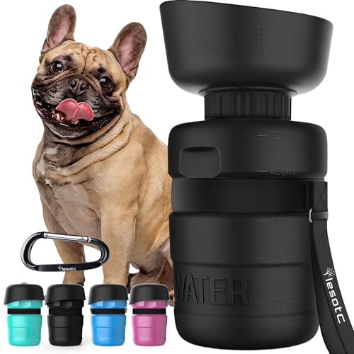 lesotc Dog Water Bottle, Portable Water Dispenser with Travel Water Bowl, Leak Proof Pet Travel Squeeze Bottle, Puppy Essentials Dog Stuff Accessories for Outdoor Walking, Hiking, Camping - color: Black, size: 18 Ounces